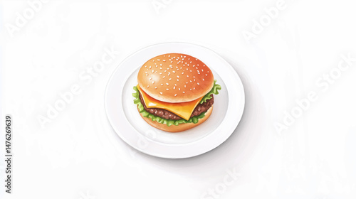 Vector illustration of burger made with fresh vegetable cute watercolors illustration on white background