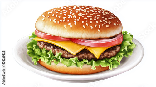 Vector illustration of burger made with fresh vegetable cute on white background
