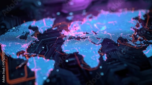 Fototapeta Naklejka Na Ścianę i Meble -  Digital world map on circuit board