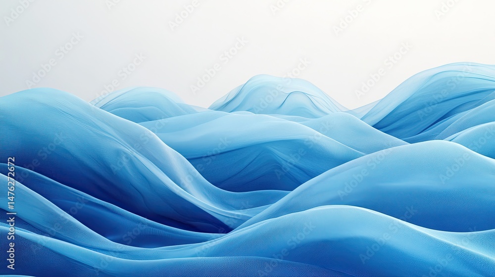 Obraz premium Blue silk fabric with a smooth, wavy texture creates a luxurious and soft satin backdrop