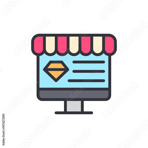 Online Jewelry Store Illustration On A Computer Monitor With Awning