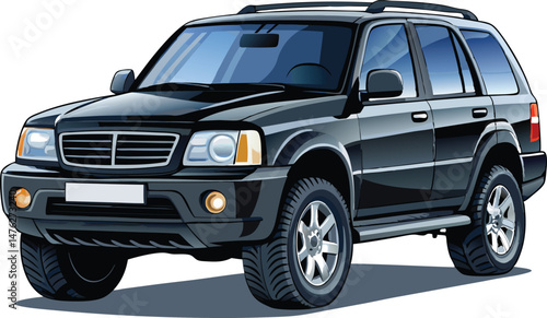 Realistic black car SUV isolated on white background.