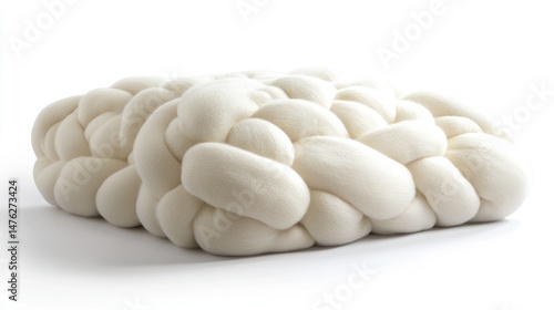Luxurious oversized white braided cushion or ottoman with soft texture and modern design