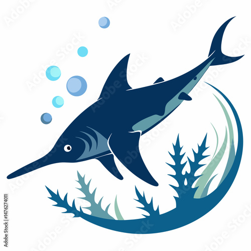 Silhouette of a sawfish gliding near the seabed