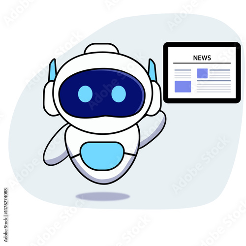 cute robot presenting latest news on modern tab, Ai robot robot delivering information on digital news tab,
Ai with latest news  , Ai robot vector