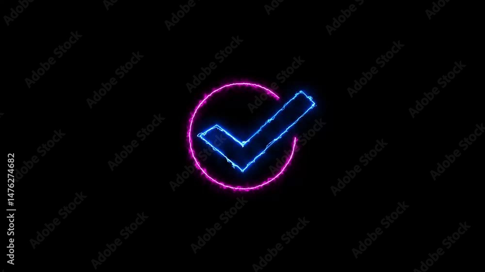 Animation of check mark icon background. Neon Tick mark icon seamless loop 4k video. Animation of check mark icon background. Neon Tick mark icon seamless loop 4k video.