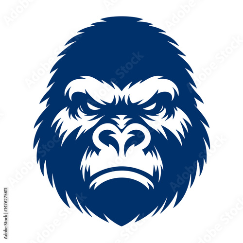 Powerful Gorilla Head Intense Blue Vector Graphic