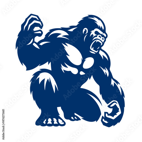 Powerful Gorilla Intense Blue Silhouette Vector Graphic