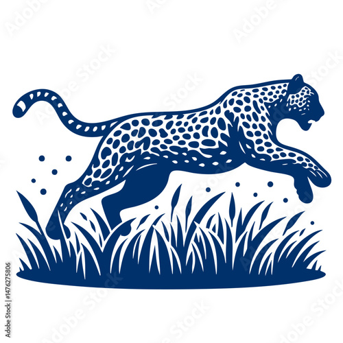 Majestic Leopard in Leap A Stunning Wildlife Artwork