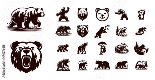 Collection of Majestic Bear Silhouettes A Fierce and Powerful Wildlife Vector Graphic