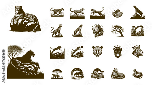 Majestic Leopards and Jaguars A Collection of Wild Cat Vector Graphics