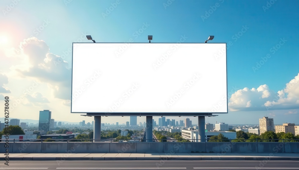 Blank billboard, expansive sky, urban backdrop, media, billboard Blank billboard, expansive sky, urban backdrop, media, billboard