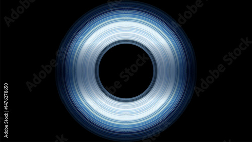 Black hole with accretion disk, vector illustration. black hole with glowing accretion disk and singularity nucleus. Concept 3D illustration of cosmic wormhole on starry space background. 