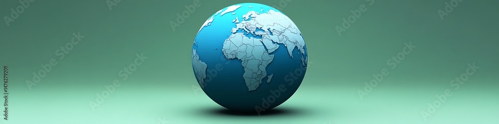 Naklejka premium Light blue globe with clean linear details, simple design on a muted green backdrop, high-definition clarity