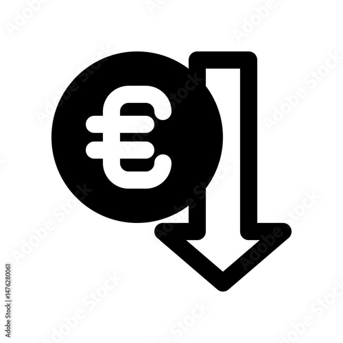 Euro Currency Icon Representing Decrease or Decline in Financial Value