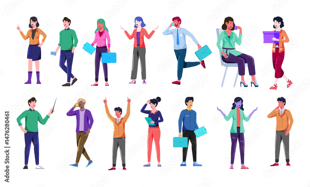 set of group of business people doing multiple activities set of group of business people doing multiple activities