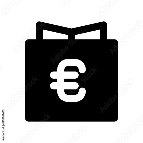 Minimalistic Icon Design Featuring a Euro Symbol Within The Outline of a Gift Bag
