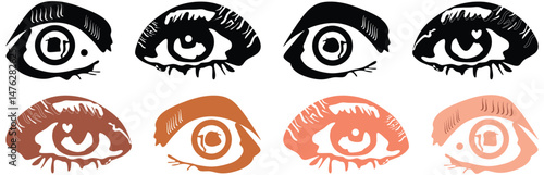 Eyes in grunge photocopy glitch effect. Punk y2k anti-design style design elements for banner, pop art collage. Vector Illustration