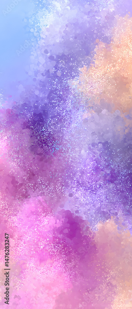 Fototapeta premium Vertical pastel soft dusty blue purple lilac orange abstract sparkle background, vibrant digital art for website banner fashion print applications