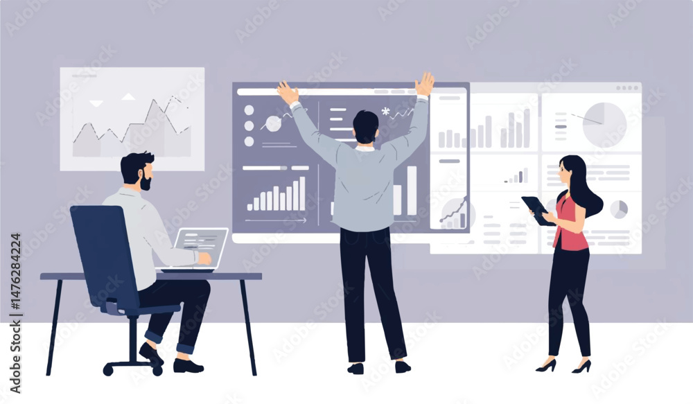 Fototapeta premium Collaborative Business Meeting: Teamwork, Strategy, and Innovation in Action,business concept vector design illustration 