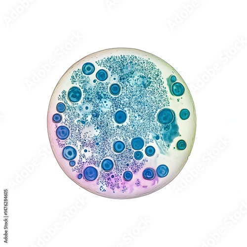 Bacterial view under microscopy, isolated on a white background.