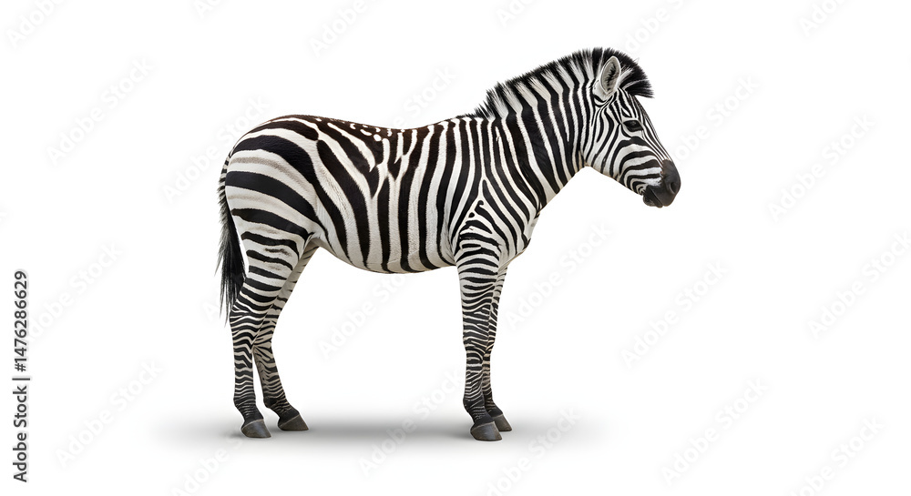 Fototapeta premium Majestic Zebra in Profile Against White Background