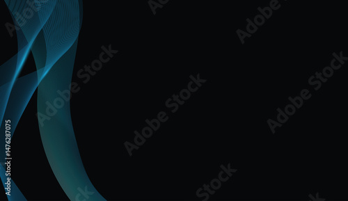 Abstract Blue Flowing Lines on Black Background