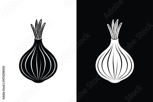 Flat Scallion Icon Design. Minimal Silhouette for Food and Organic Themes