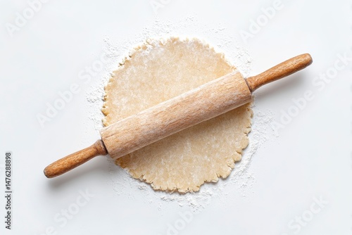 Obraz na płótnie Cooking homemade pie. Raw dough and rolling pin on white background w salonie