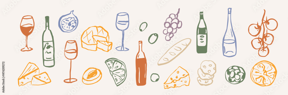 Naklejka premium Hand drawn wine party elements