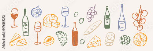Hand drawn wine party elements