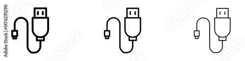 USB cable icons. modern minimalist symbol outline vector flat style
