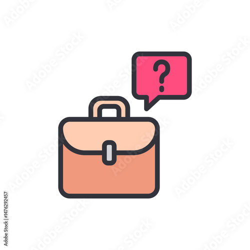 Briefcase Accompanied By A Question Mark Speech Bubble Concept