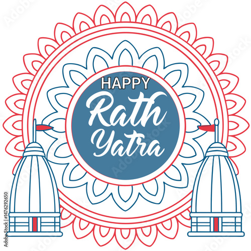 floral,rath,yatra,lettering,vector,design,illustration,poster,temple,hindu,culture,festival,india,drawn,spiritual,religion,devotion,celebration,lord,chariot,line,art,hand,graphic,color,flat,style,bann