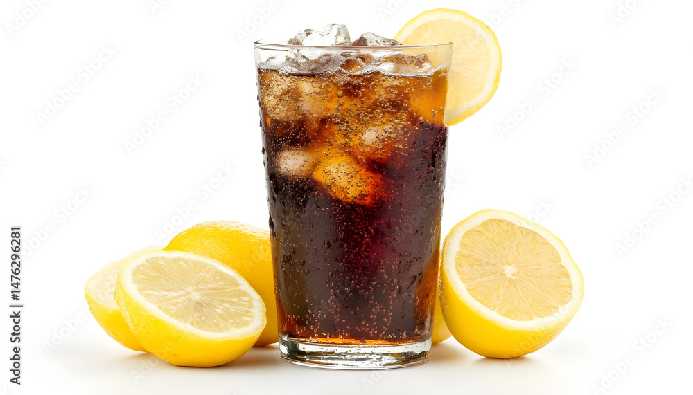 Fototapeta premium Soda water with lemon slices against white background, closeup