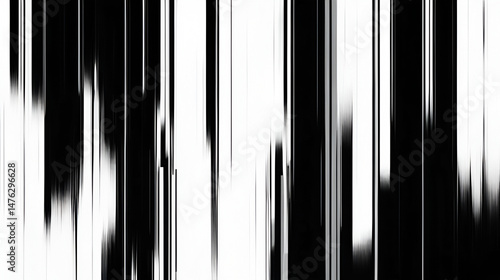 A black and white abstract background with a digital glitch effect.