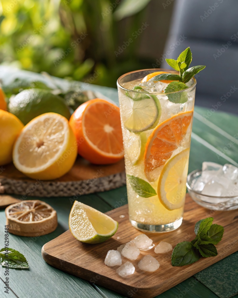 Fototapeta premium Fresh Citrus Lemonade – Vibrant 8K Commercial Photography