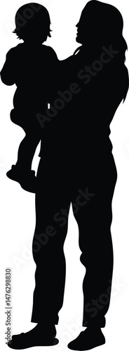 Silhouette of Mother Holding Child Family Bond Vector Illustration