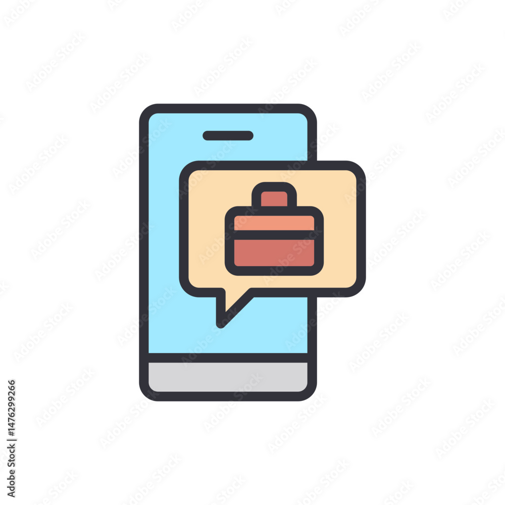Digital Career: Smartphone Displaying Briefcase Icon In A Speech Bubble Digital Career: Smartphone Displaying Briefcase Icon In A Speech Bubble
