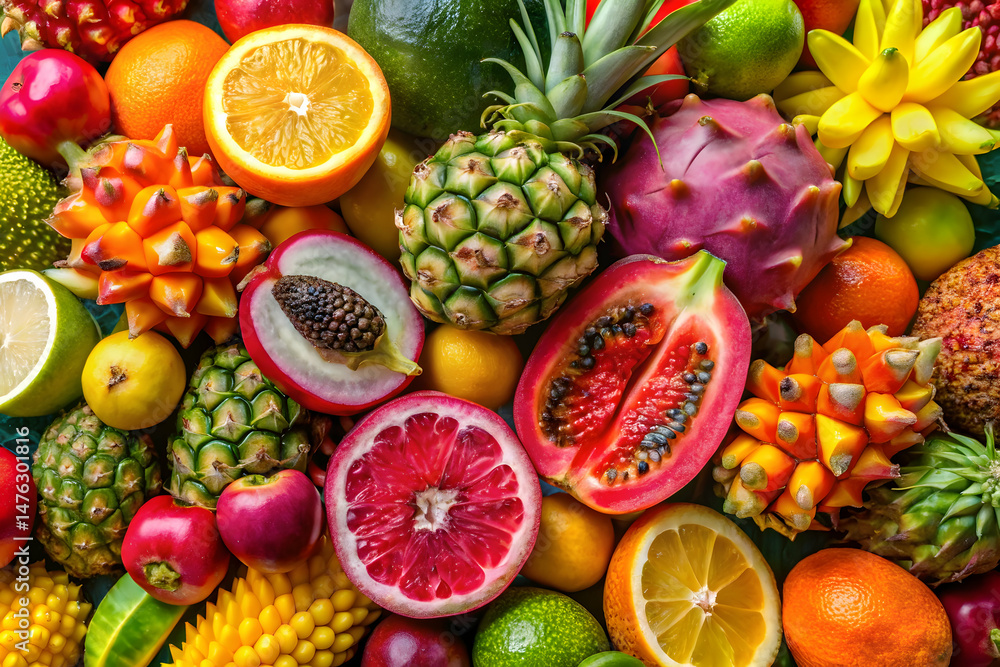 A close-up shot of tropical fruits A close-up shot of tropical fruits