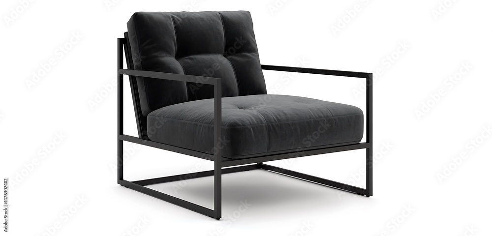 Fototapeta premium Charcoal gray reading chair with minimalist straight lines and bold presence