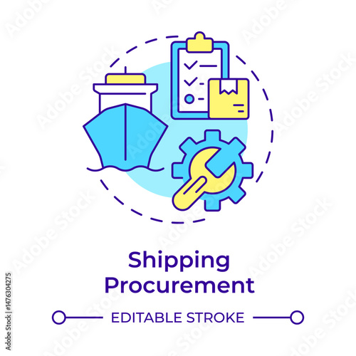 Shipping procurement multi color concept icon. Ship management system solution. Strategic logistics industry. Round shape line illustration. Abstract idea. Graphic design. Easy to use in booklet