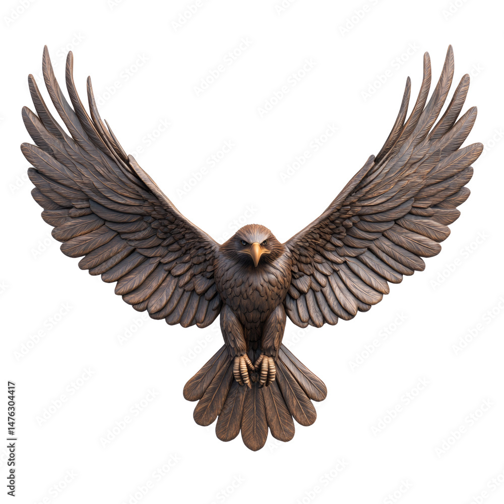 Obraz premium Majestic eagle sculpture, wings spread in dynamic posture on transparent field