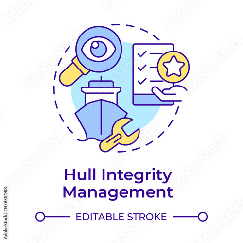 Hull integrity management multi color concept icon. Vessel condition monitoring. Technical ship service. Round shape line illustration. Abstract idea. Graphic design. Easy to use in booklet