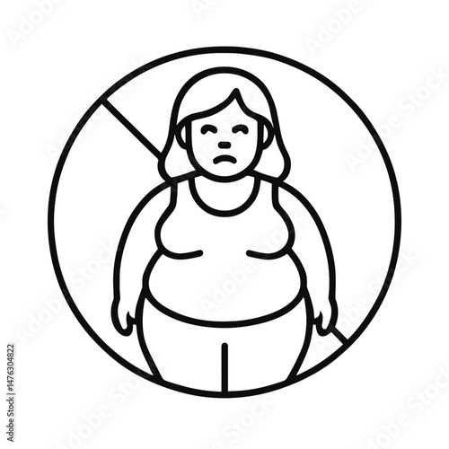 Line drawing of a woman expressing body positivity in a circle  