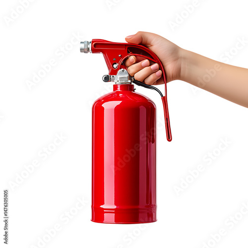 Person holding a red fire extinguisher png