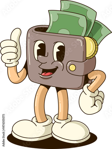 Cartoon Wallet Character with Money Illustration