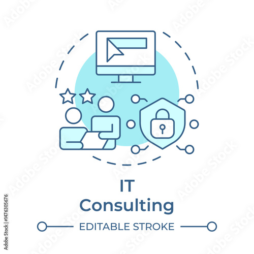 IT consulting soft blue concept icon. Customer support, cybersecurity. Infrastructure management. Round shape line illustration. Abstract idea. Graphic design. Easy to use in infographic
