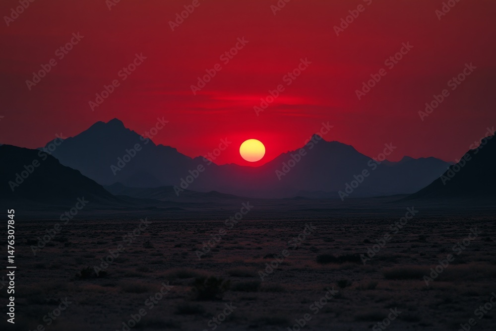 Fototapeta premium Fiery sunset over desolate mountains