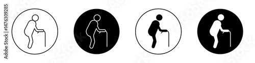 Person walking with cane flat illustration of vector icon on white background.